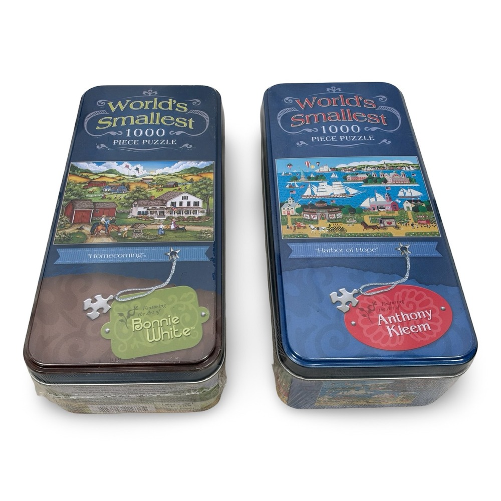 MasterPieces Worlds Smallest 1000 Piece Puzzles Set of 2 Bonnie White Kleem Tins